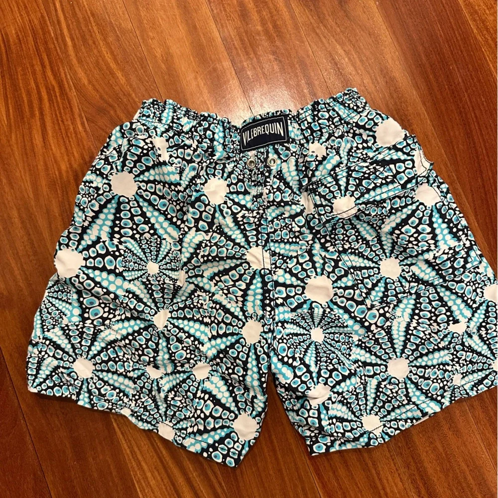 Vilebrequin Boys Black White Teal Patterned Swim Trunks